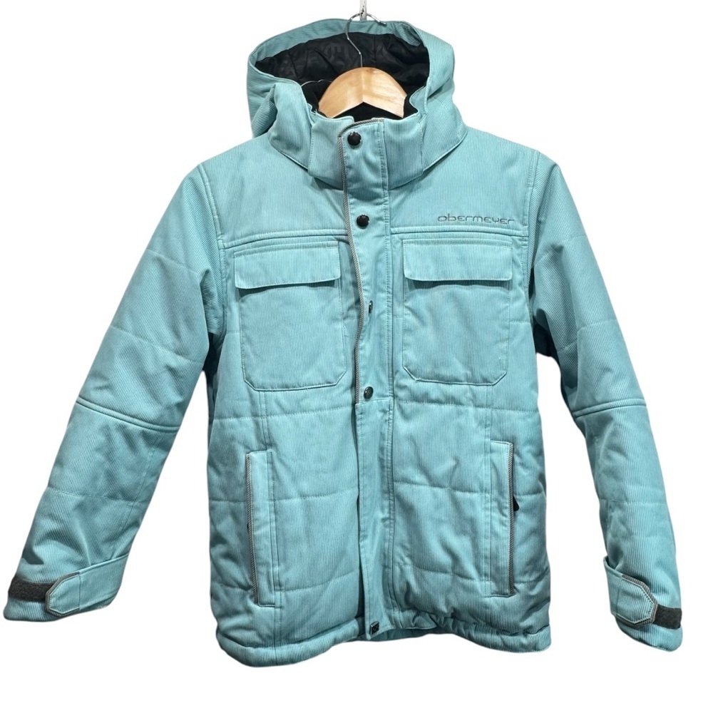 Obermeyer Boomer Jacket Teal Zip Front Hooded Soft Shell Junior Size 12